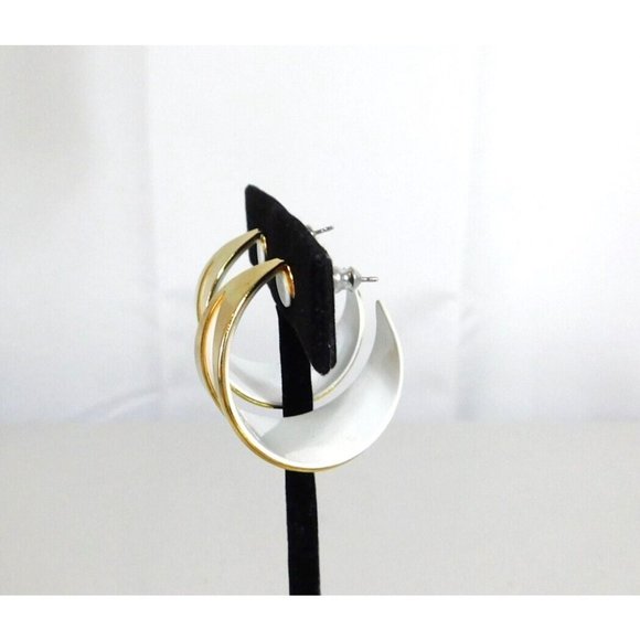 Huggie Hoop Pierced Earrings Gold Tone Metal on White Pushback Closure - Picture 5 of 7